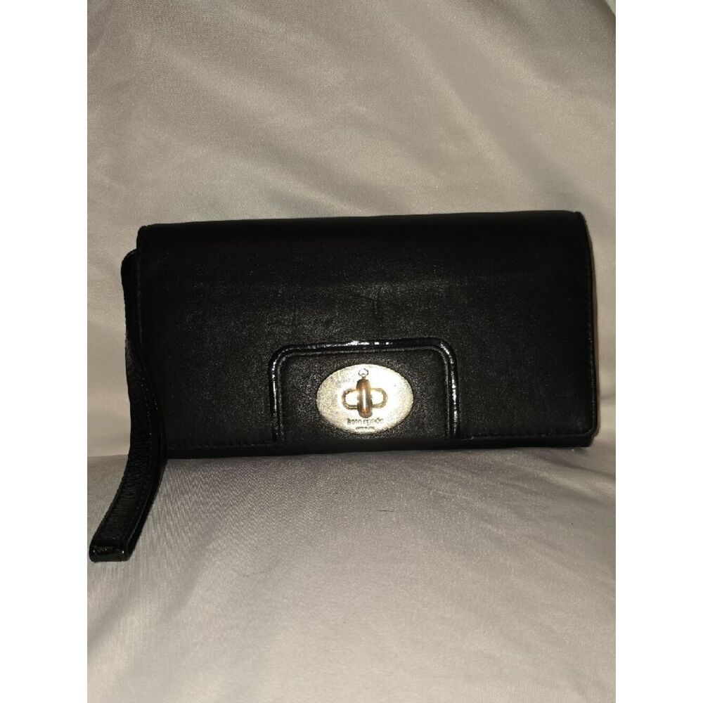 kate spade Black Leather Wristlet Clutch with Gold Turn-Lock Accent - Picture 4 of 14